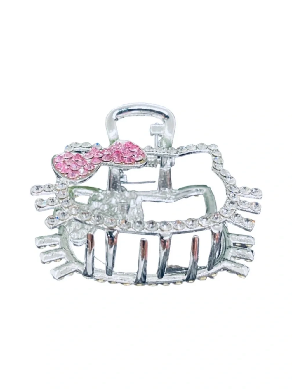 Crystal Cat Face Hair Clip with Pink Bow FINAL PRICE DROP